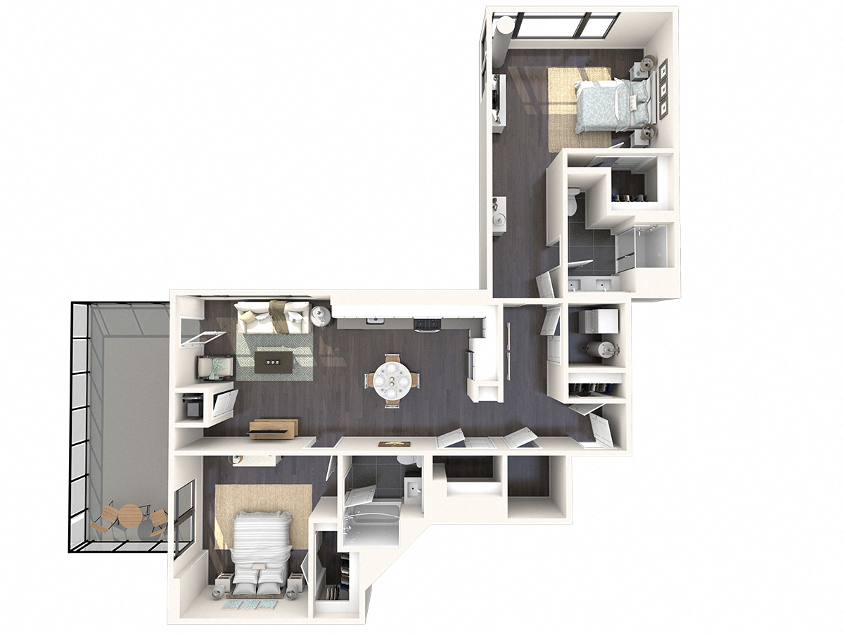 Floor plan for 2 beds, 2 baths, 1415 sqft